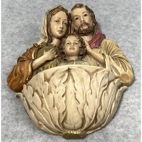 Vtg Holy Family Mary Joseph Jesus Dipinto A Mano Italy Handmade Holy Water Font - Picture 5 of 14